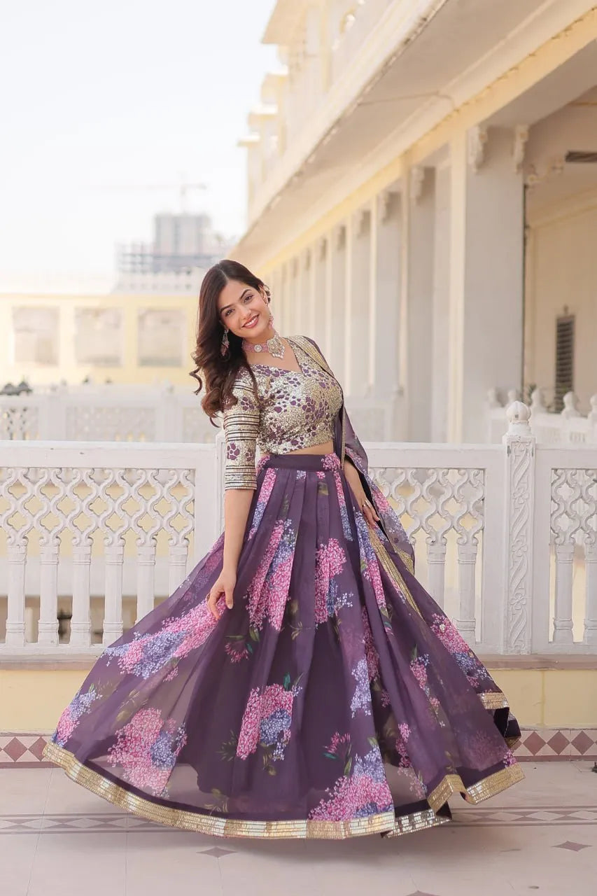 Beautiful Floral Printed Sequins Worked Designer Lehenga Choli Cheap Sale Shop