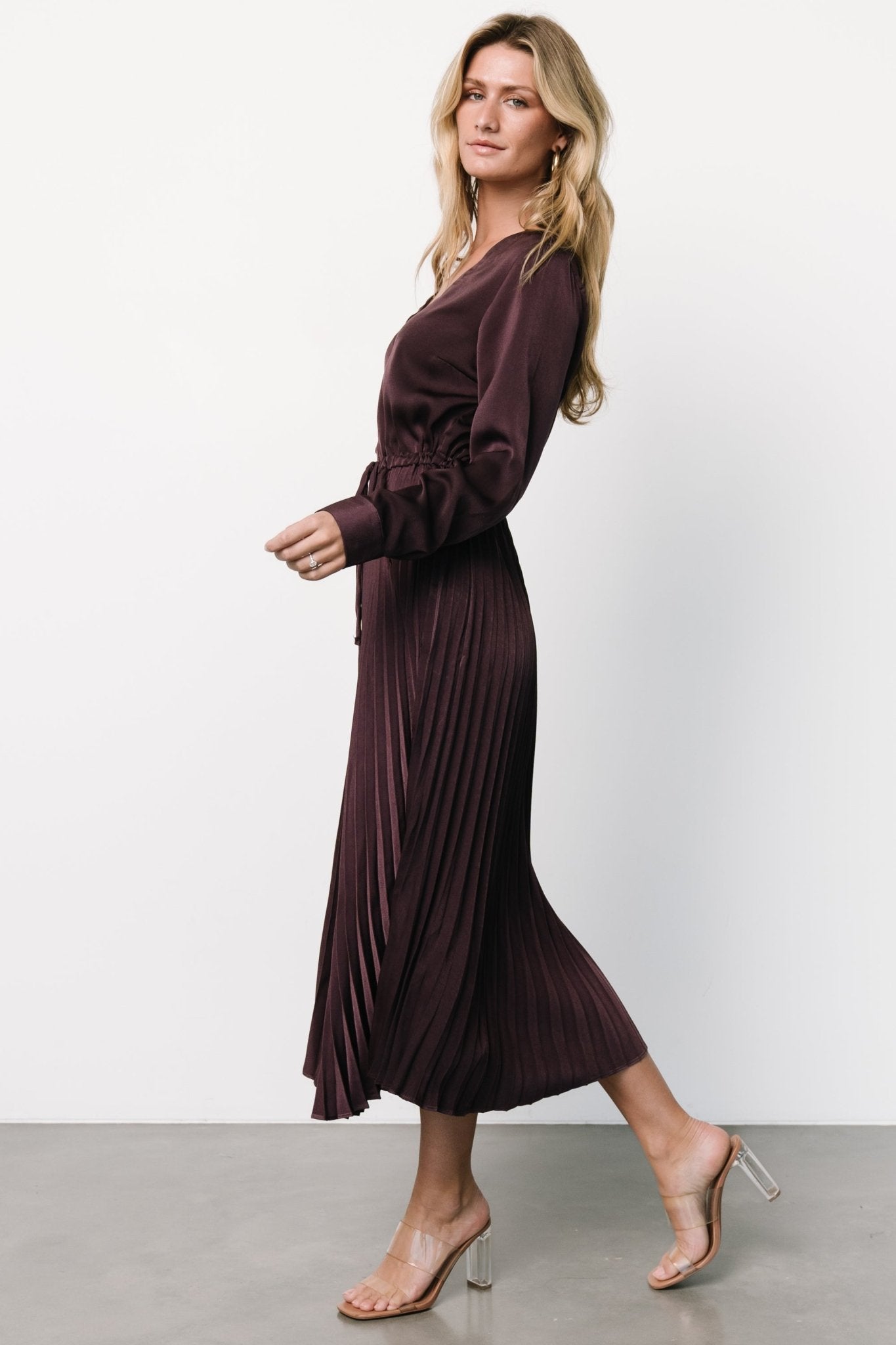 Waco Pleated Dress | Dark Plum Marketable For Sale