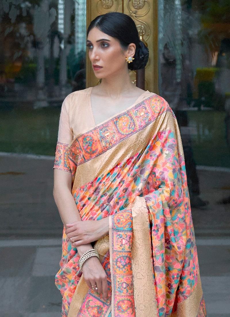 Intriguing Look Beige Color Silk Fabric Silk Weave Saree Free Shipping Eastbay