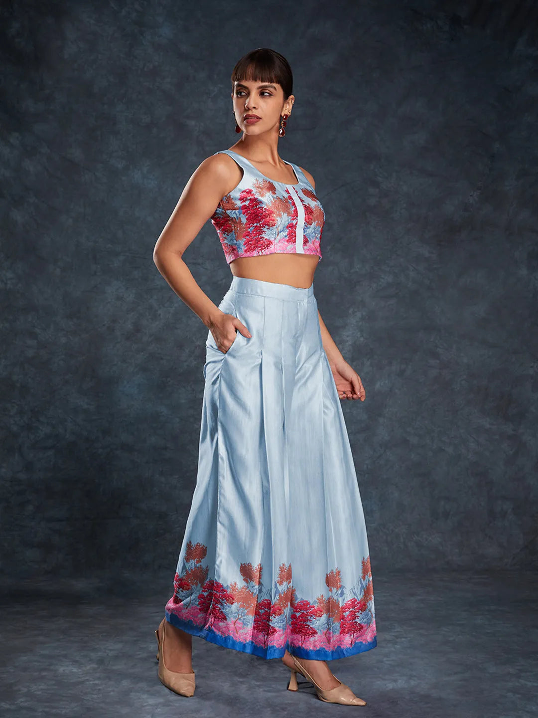 Designer Sky Blue Printed Co-Ord Set Real Sale Online