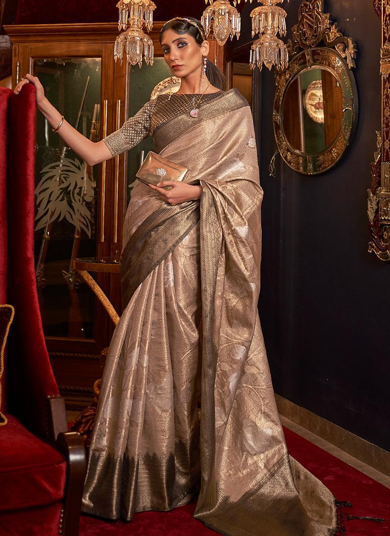 Glitzy Grey Color Silk Base Printed Saree With Zari Base Silk Weave Discount Wide Range Of