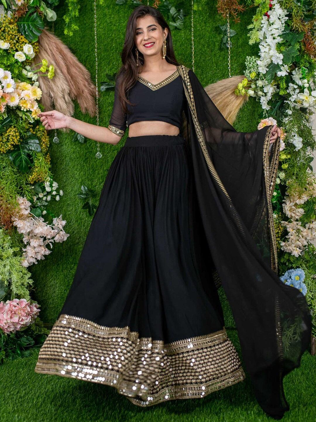 Black Georgette Sequinned Flared Lehenga choli Outlet 2025 Unisex