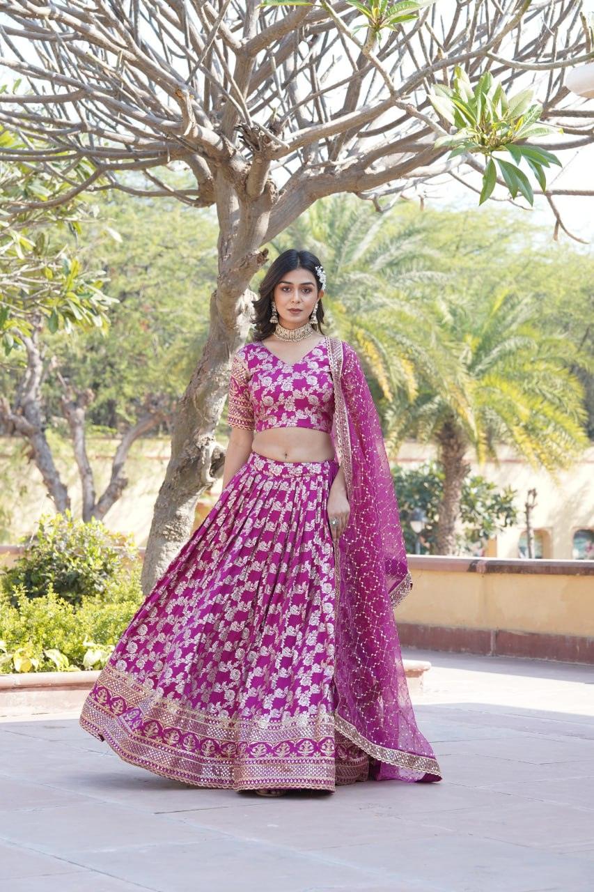 Amazing Viscous Jacquard Heavy Sequins Embroidered Lehenga Choli Set Online Online Free Shipping