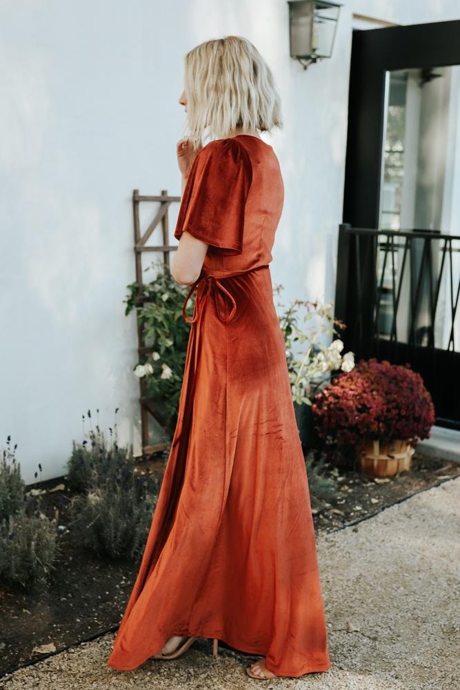 Meghan Velvet Wrap Maxi Dress | Rust Sale Footlocker