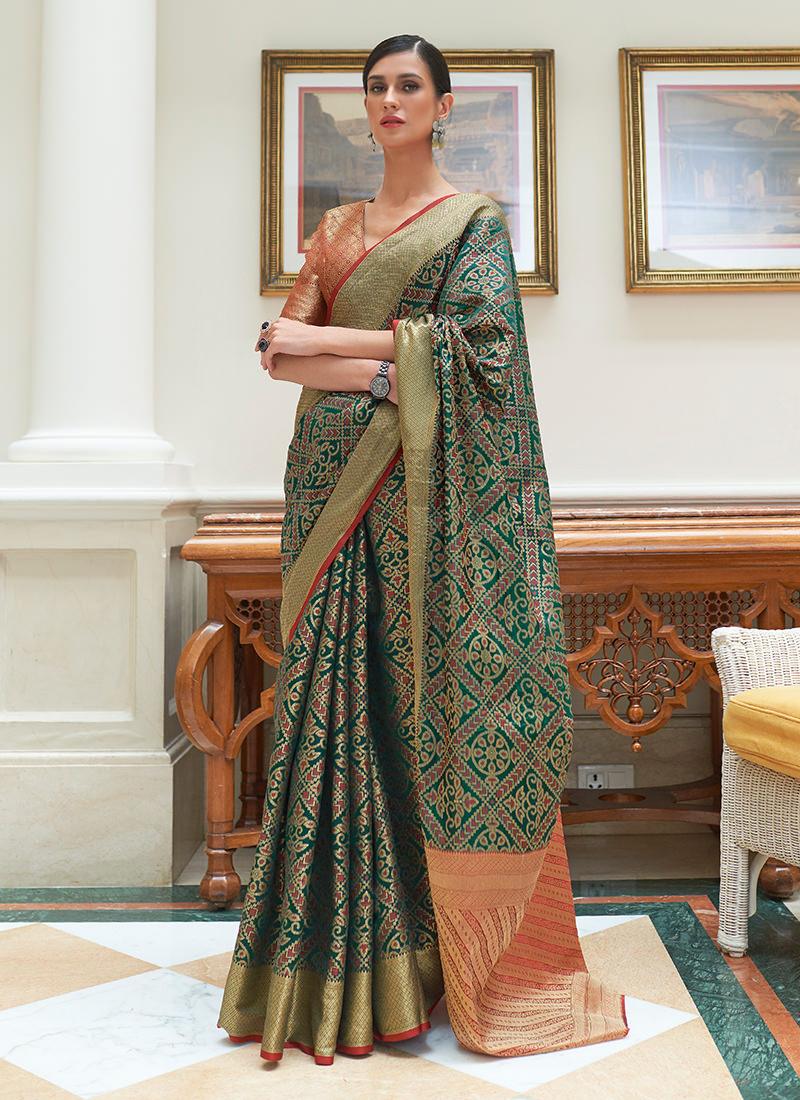 Green Color Traditional Patola Saree Cheap Sale 2025 Unisex