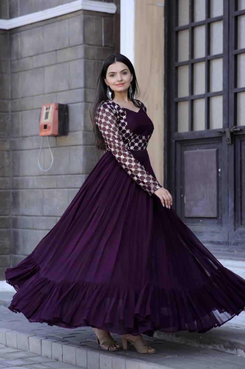 Mesmerizing Faux Georgette Sequins Zari Embroidered Gown Many Kinds Of Sale Online