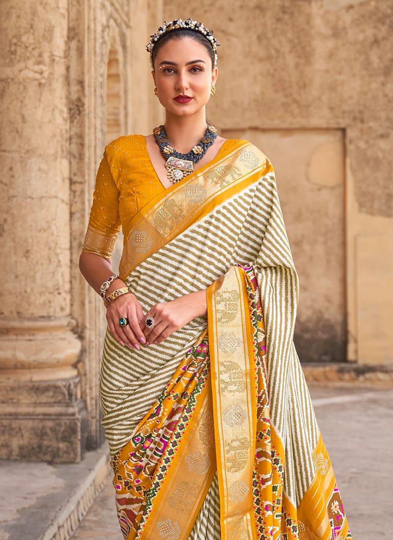 Attractive Yellow Color Silk Fabric Patola Printed Saree Discount Cheapest Pice