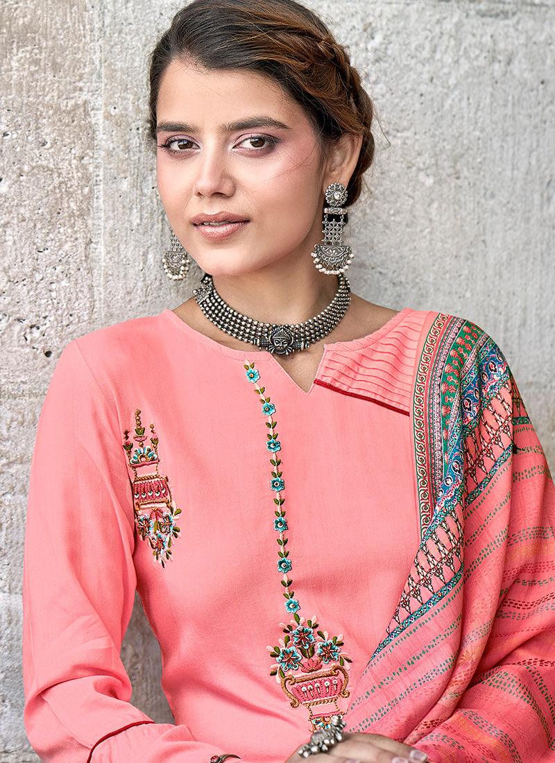 Bell Sleeves Peach Kurti With Heavy Dupatta Clearance Manchester Great Sale