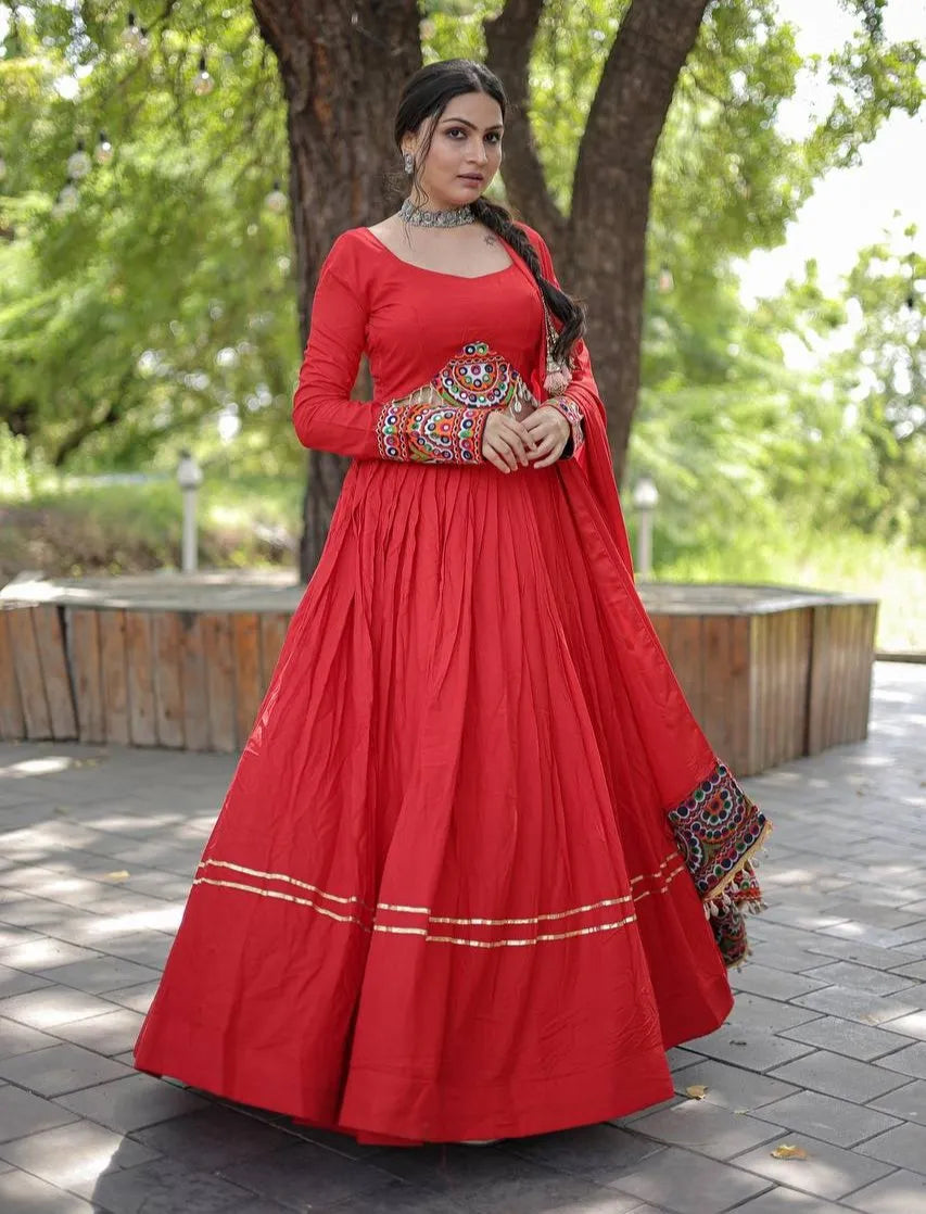 Red Rayon Gota Patti Worked Navratri Wear Lehenga Choli Set Cheap Visit