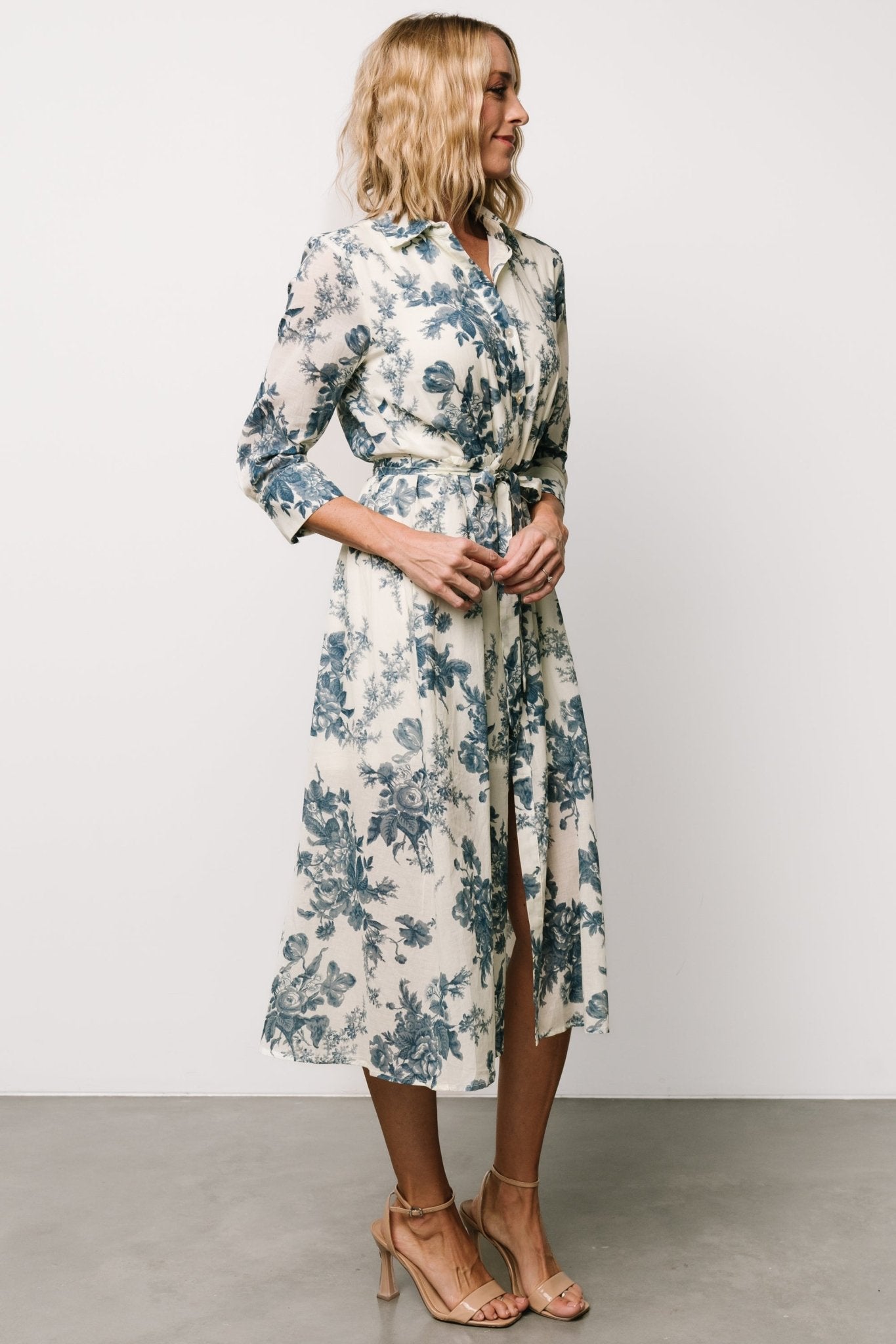 Eunice Button Midi Dress | Ivory + Blue Floral Sale Online Shop