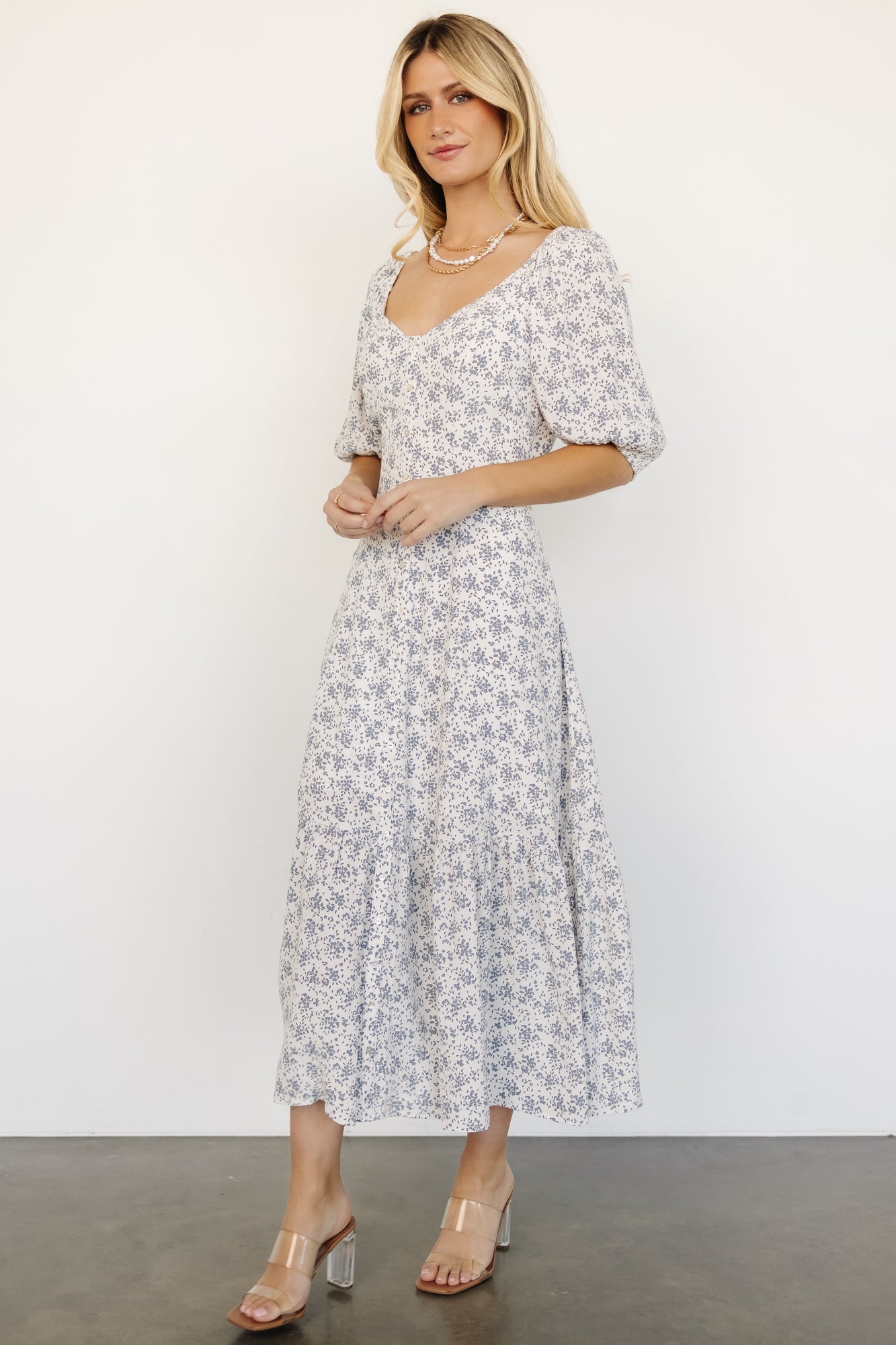 Elisabeth Button Dress | Off White + Blue Floral Cheap Sale Cheapest