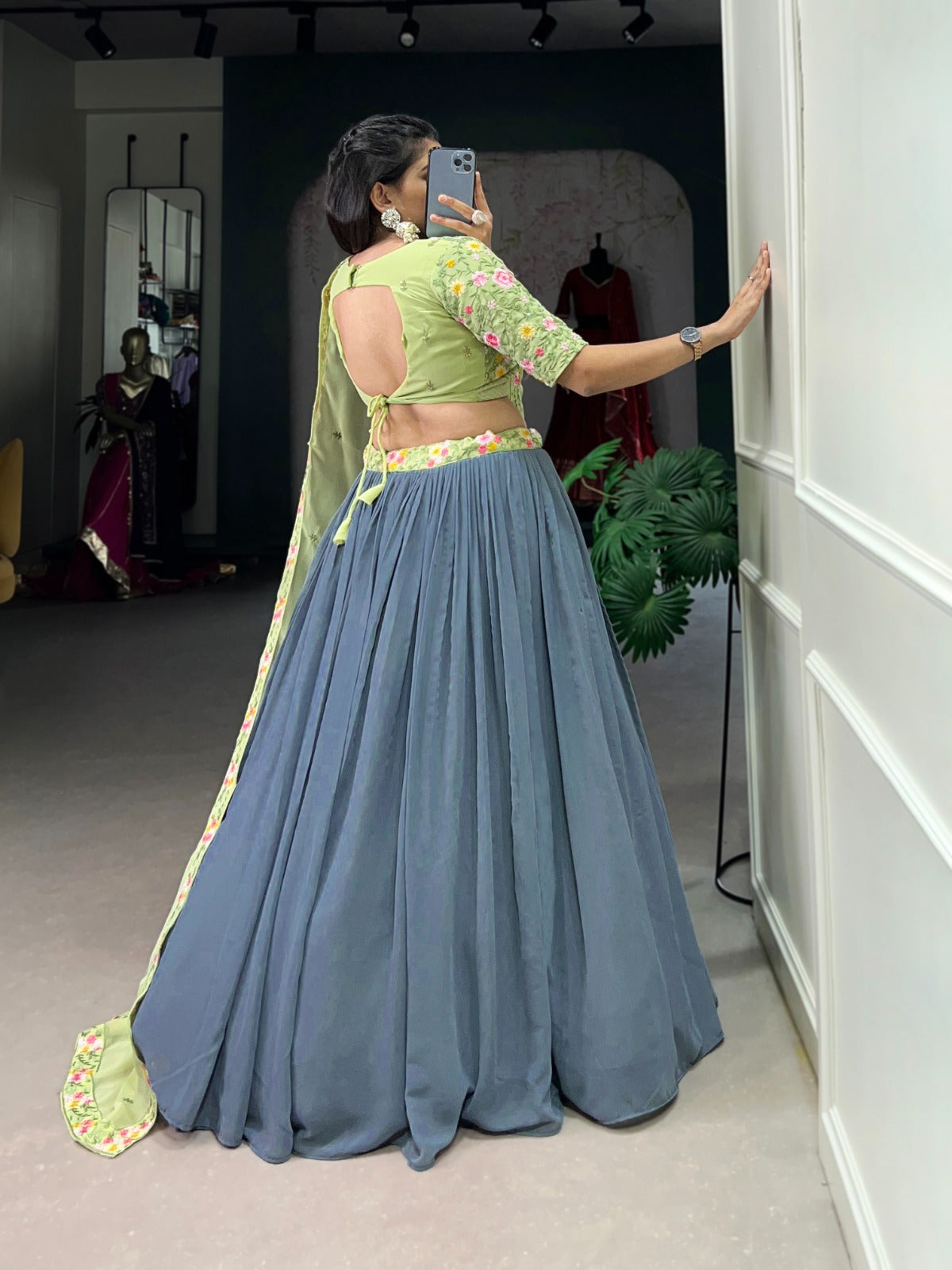 Gorgeous Grey Georgette Sequined Embroidered Lehenga Choli Free Shipping 100% Guaranteed