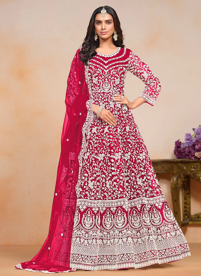 Mesmerizing Magenta Pink Designer Embroidered Anarkali Gown Outlet Hot Sale