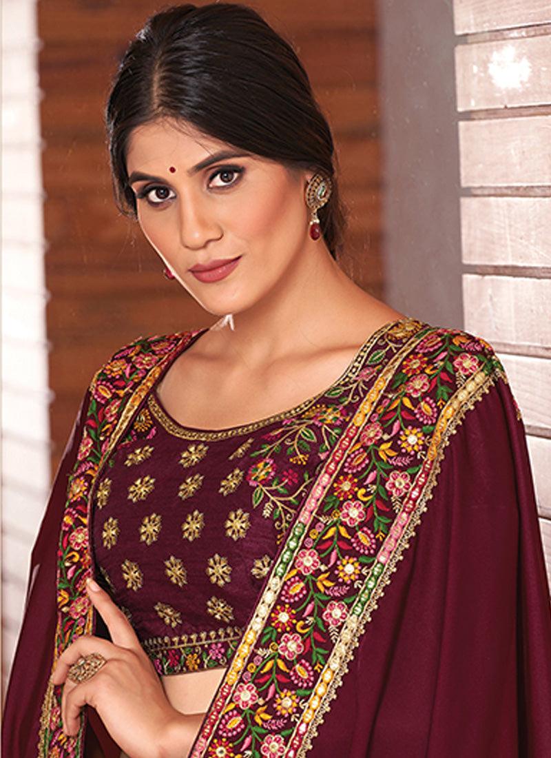 Maroon Color Georgette Fabric Saree With Matching Blouse Comfortable Online