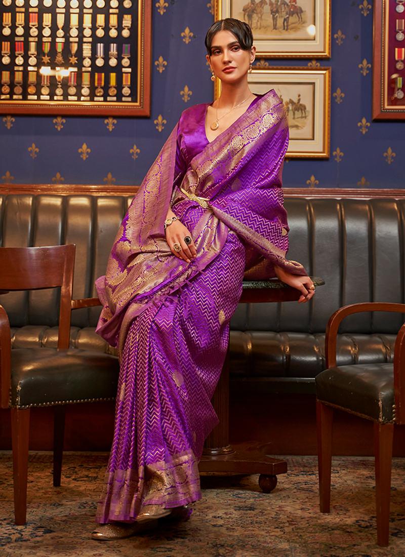 Purple Color Classic Wear Satin Silk Saree Discount Shop