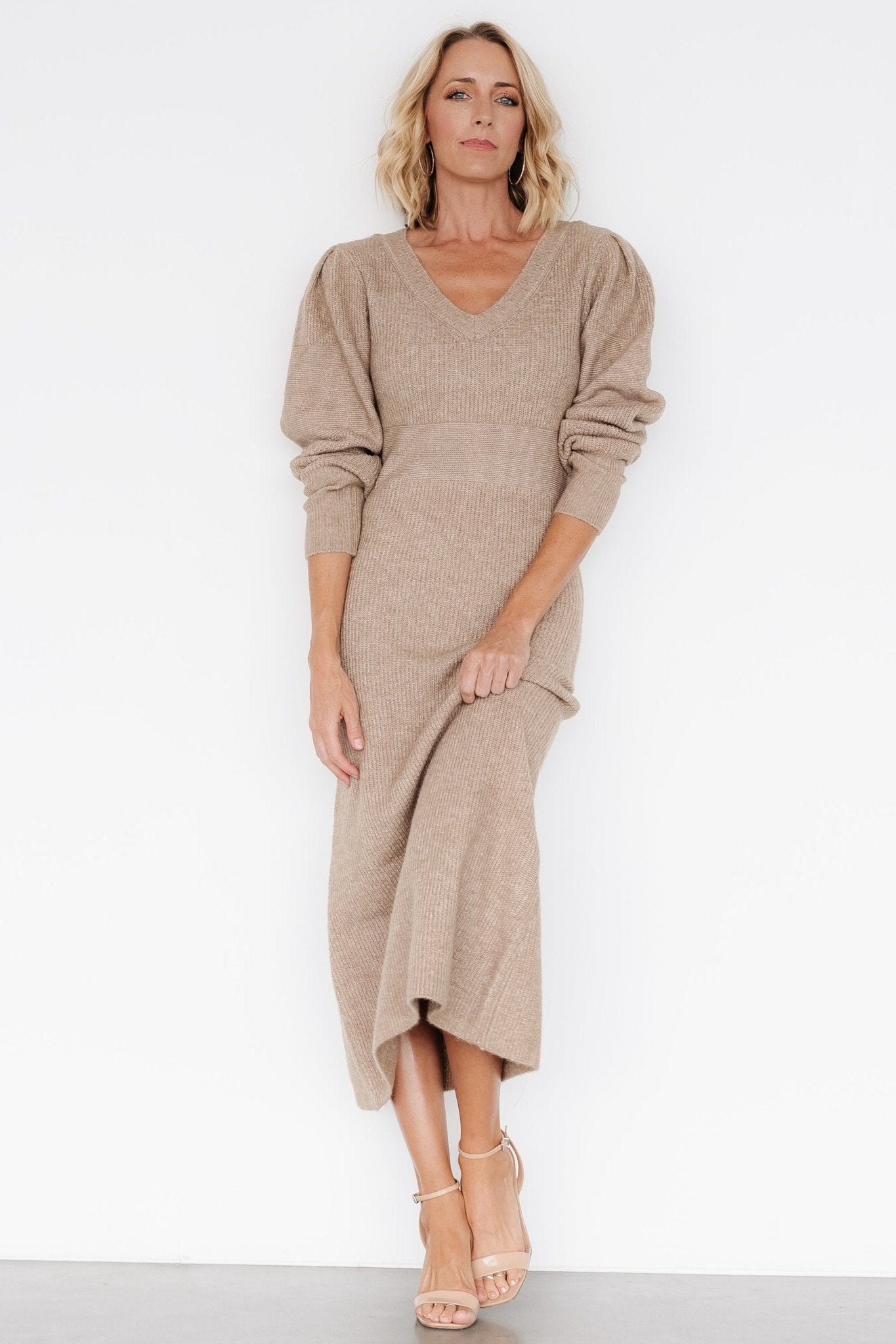 Lenore V Neck Sweater Dress | Latte Cheap Sale Newest