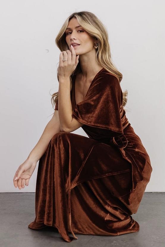 Meghan Velvet Wrap Maxi Dress | Bronze Low Pice Sale Online