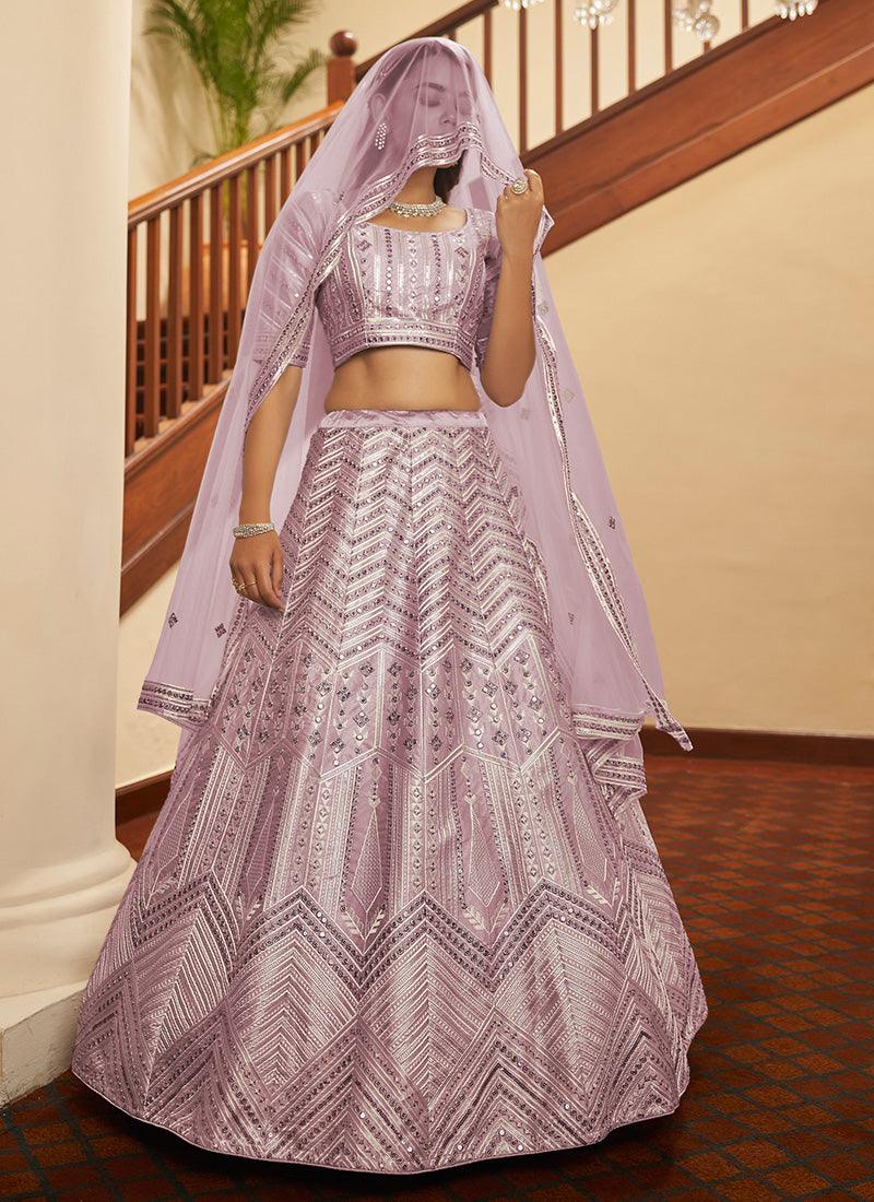 Dusty Pink Color Silk Base Resham And Sequins Work Lehenga With Paypal Online