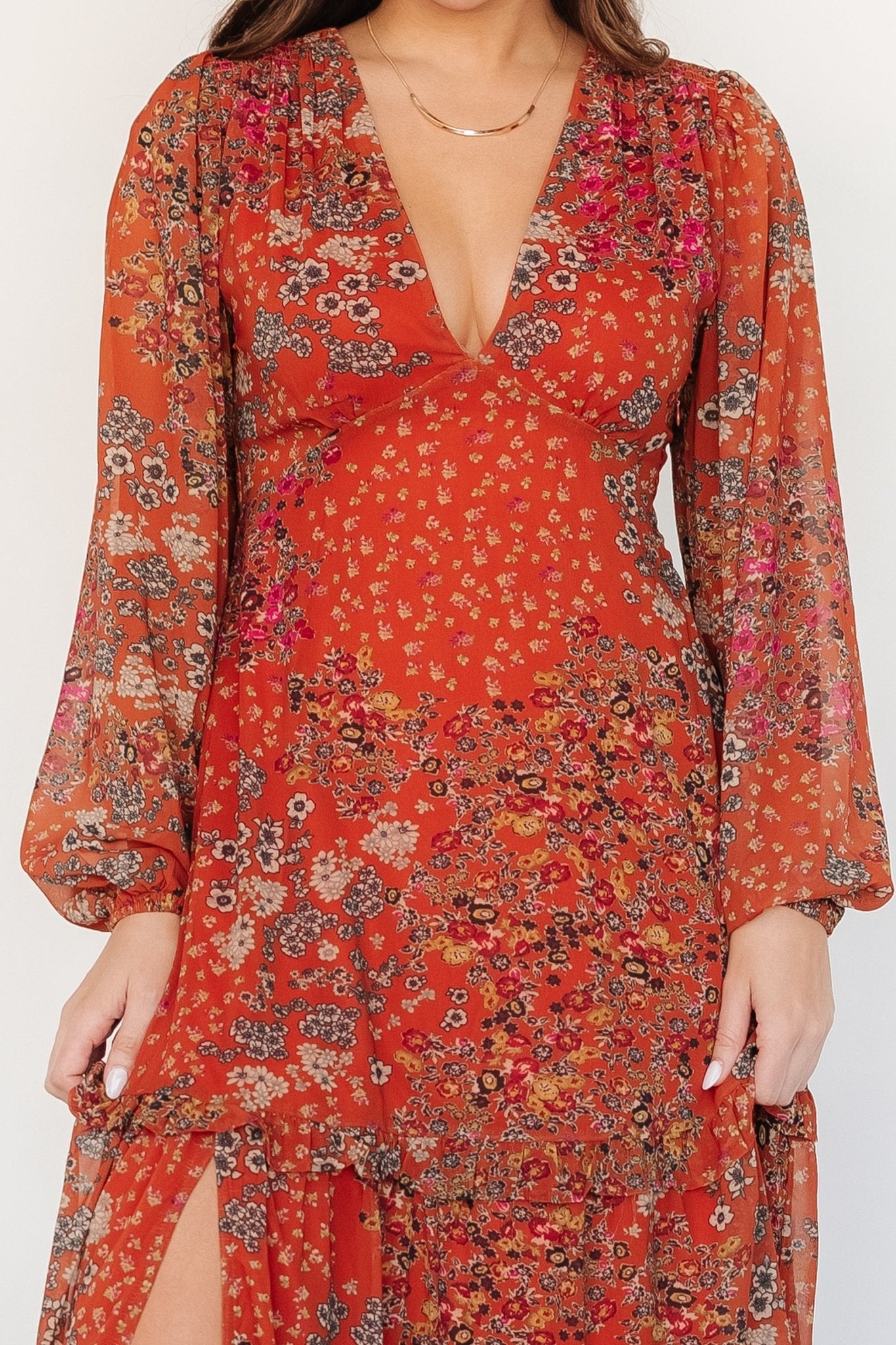 Bowman Deep V Maxi Dress | Rust Multi Sale With Credit Card