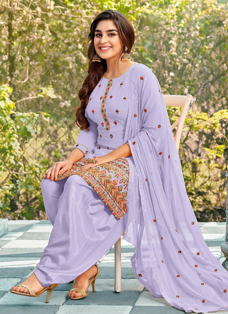 Georgette Base Lavender Punjabi Salwar Suit Wide Range Of Cheap Online