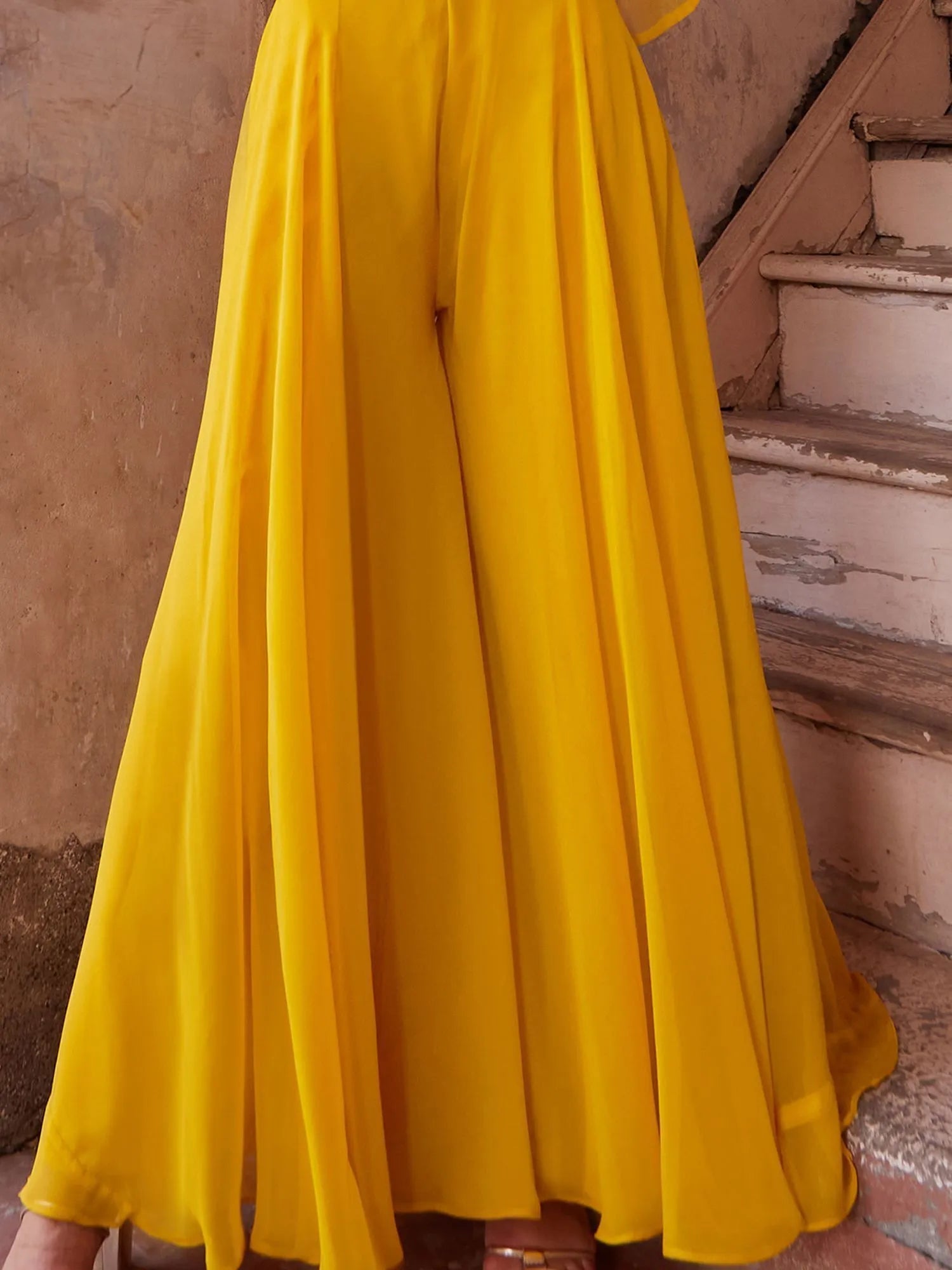 Fashionable Yellow Palazzo Suit with Embroidered Designer Top in Fancy Fabric Online Online Original