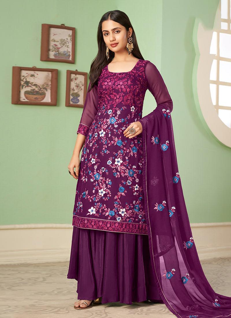 U-Neckline Wine Georgette Palazzo Online Online High Quality