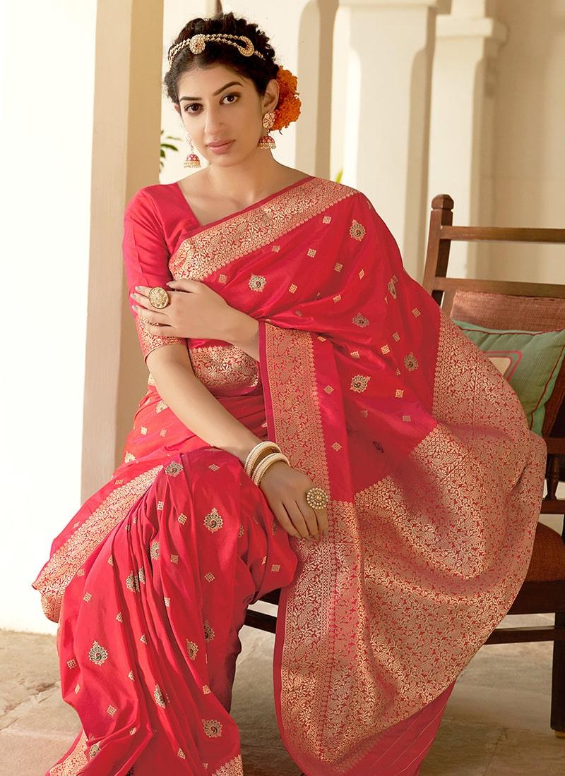 Occasion Wear Pink Color Banarasi Silk Fabric Silk Weave Saree Cheap Manchester