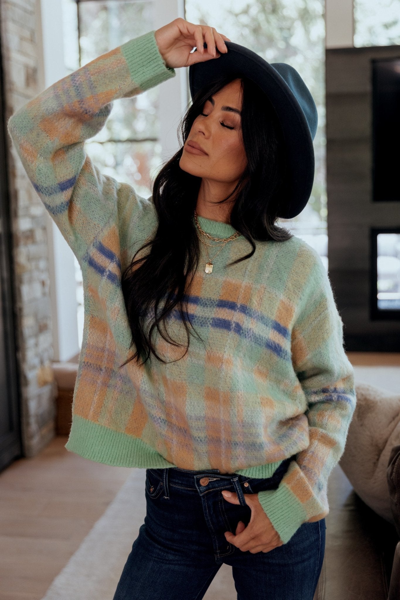 Brentridge Plaid Sweater | Green Multi Official Site