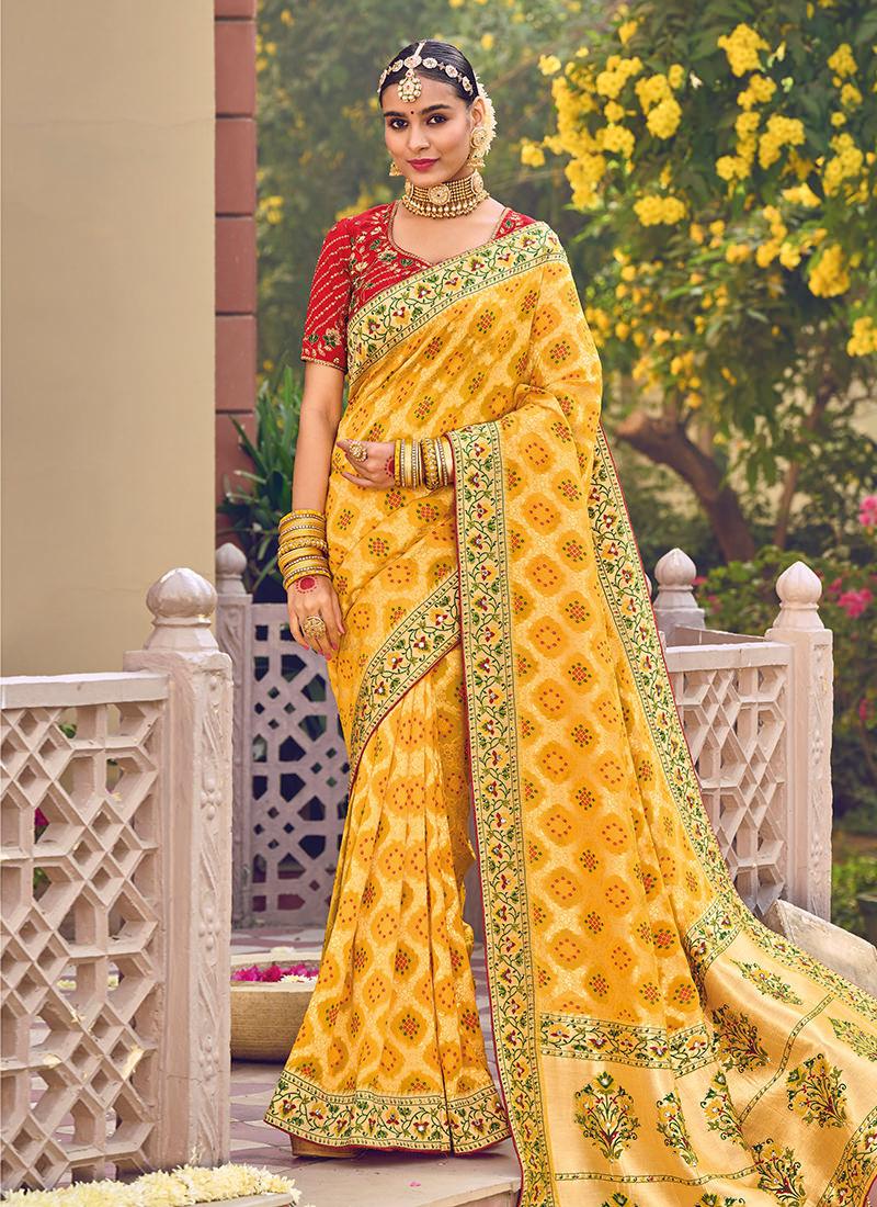 Double Blouse Georgette Base Yellow Patola Saree Cheap Sale Cheap