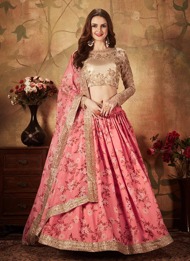 Pink Color Organza Fabric Lehenga With Floral Print Largest Supplier For Sale