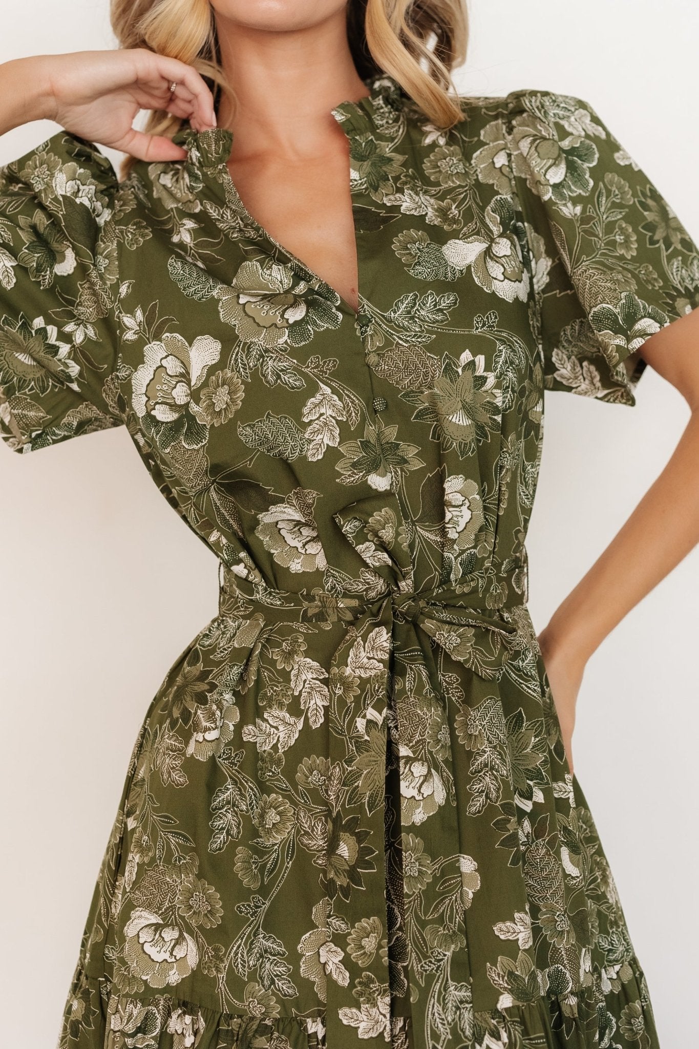 Adara Midi Dress | Olive Floral Sale Low Shipping Fee