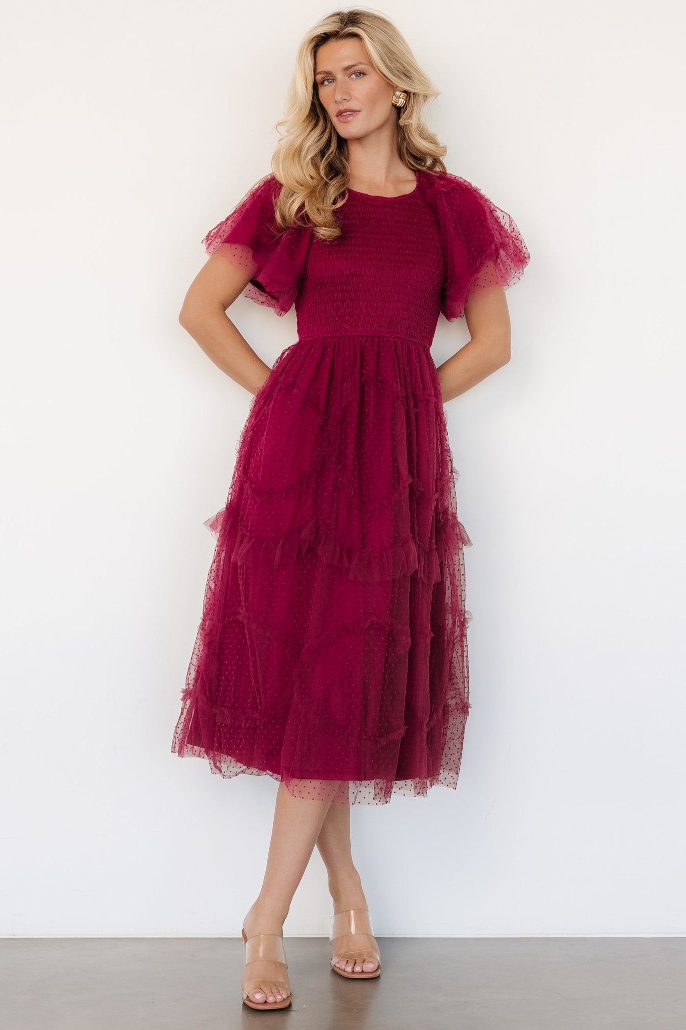 Ambrose Dotted Tulle Midi Dress | Burgundy Cheapest Cheap Online