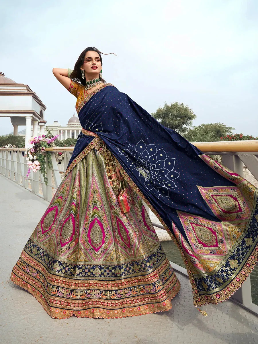 Elegant Multi-Color Silk  Embroidered Lehenga Choli Set Low Cost For Sale