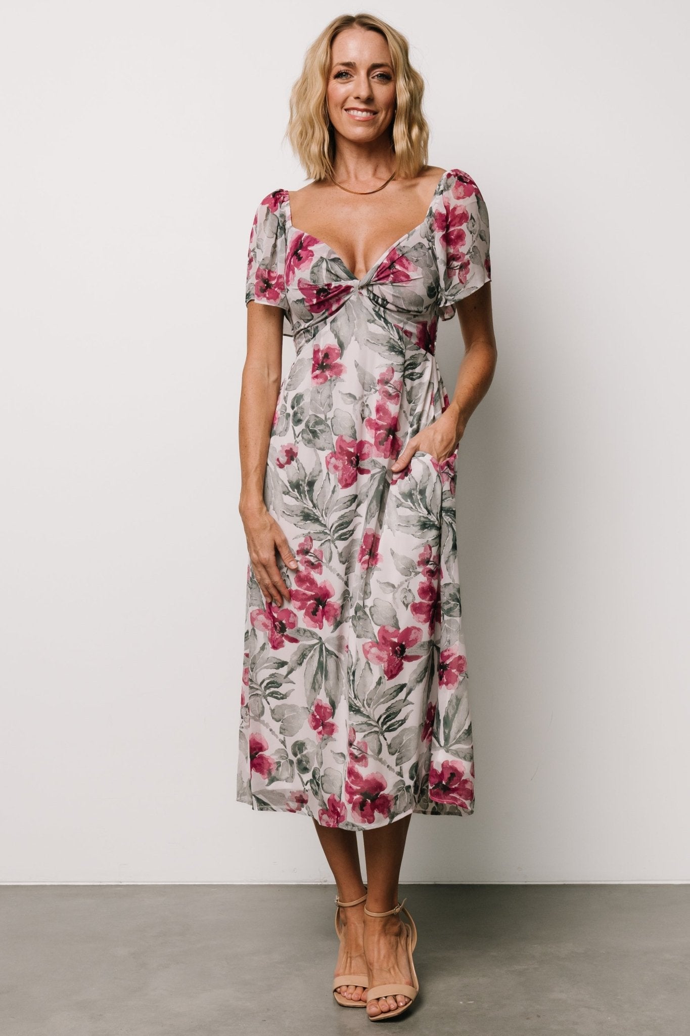 Melinda Midi Dress | Pink Floral For Nice