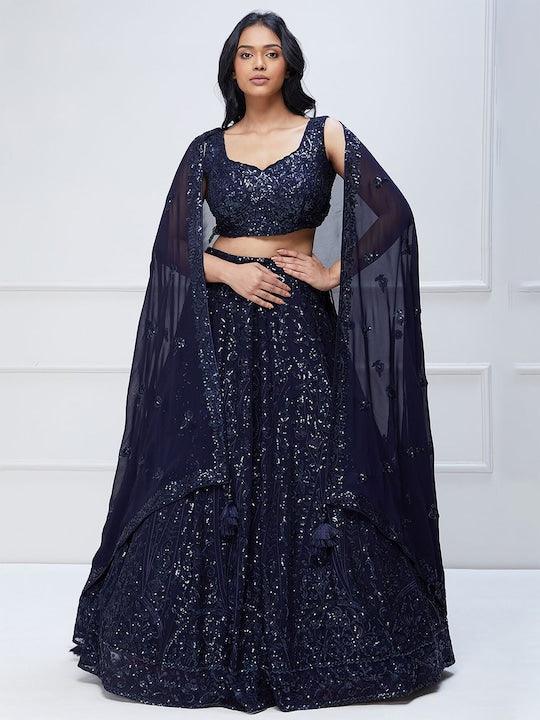 blue Georgette Sequinned Flared lehenga choli Sale Latest