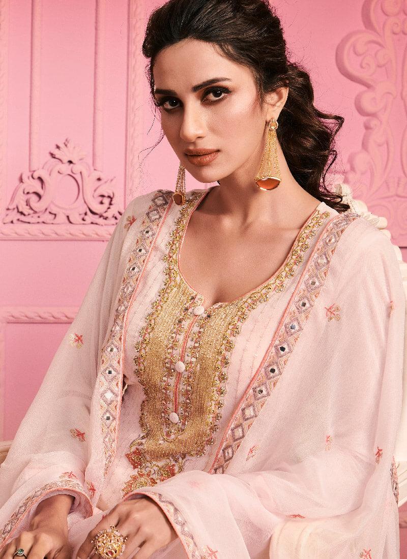 Cream Color With Zari Embroidery Work Salwar Suit Wholesale Pice