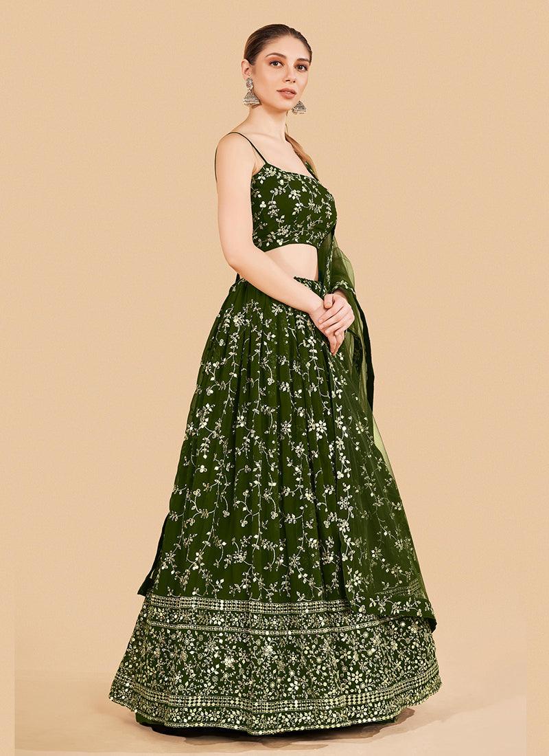 Spaghetti Strap Blouse Green Georgette Lehenga Free Shipping Discounts