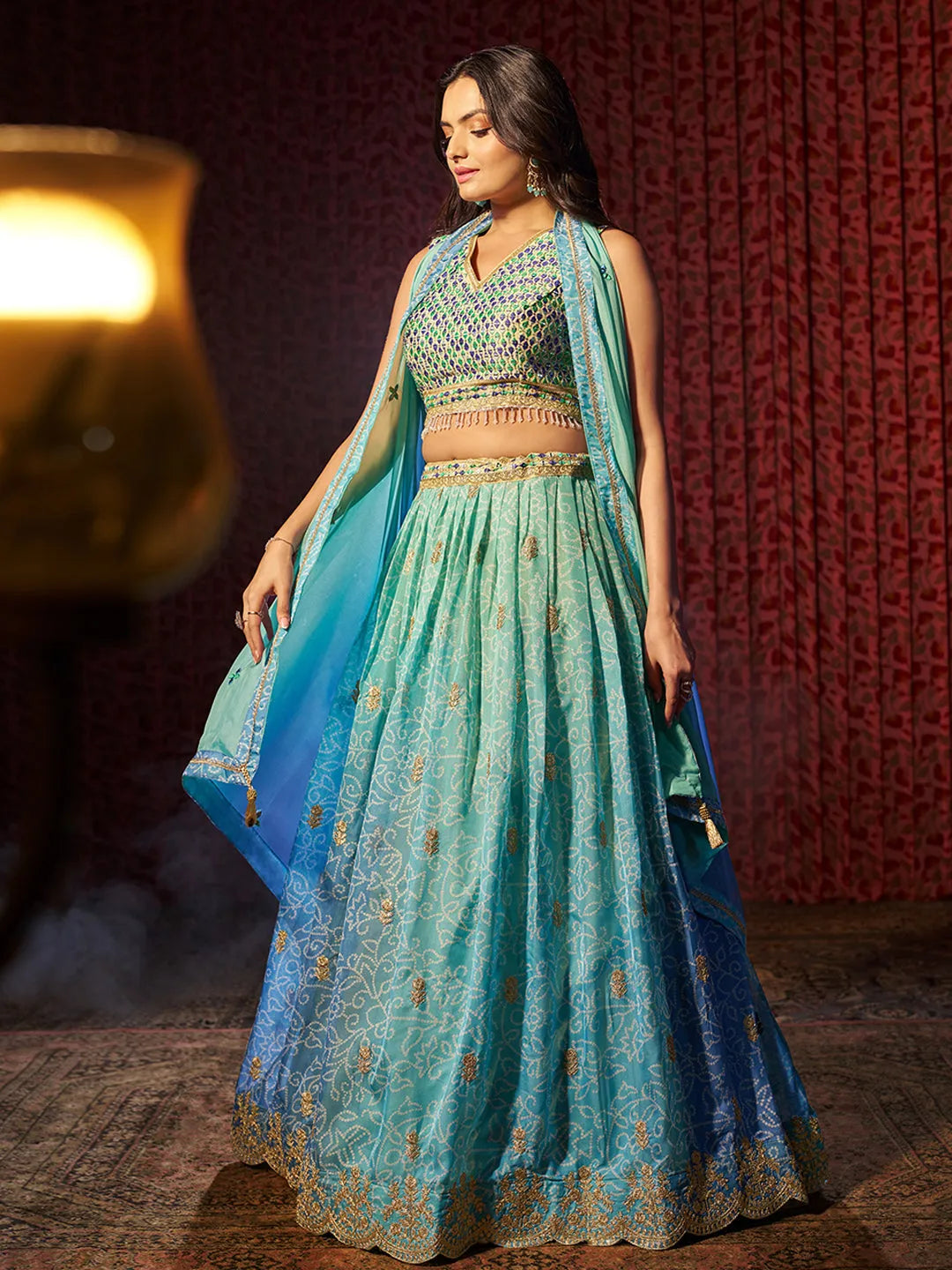 Breathtaking Blue Printed or Embroidered Organza Lehenga Choli Sale Amazing Pice