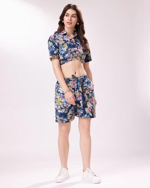 Dazzling Multi-Color Floral Printed Cotton Co-Ord Set Clearance For Cheap