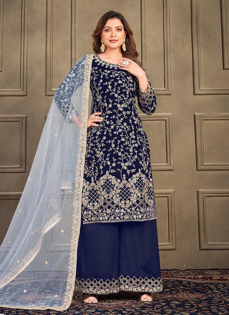 Dori Embroidery Navy Blue Palazzo Suit Free Shipping Pick A Best