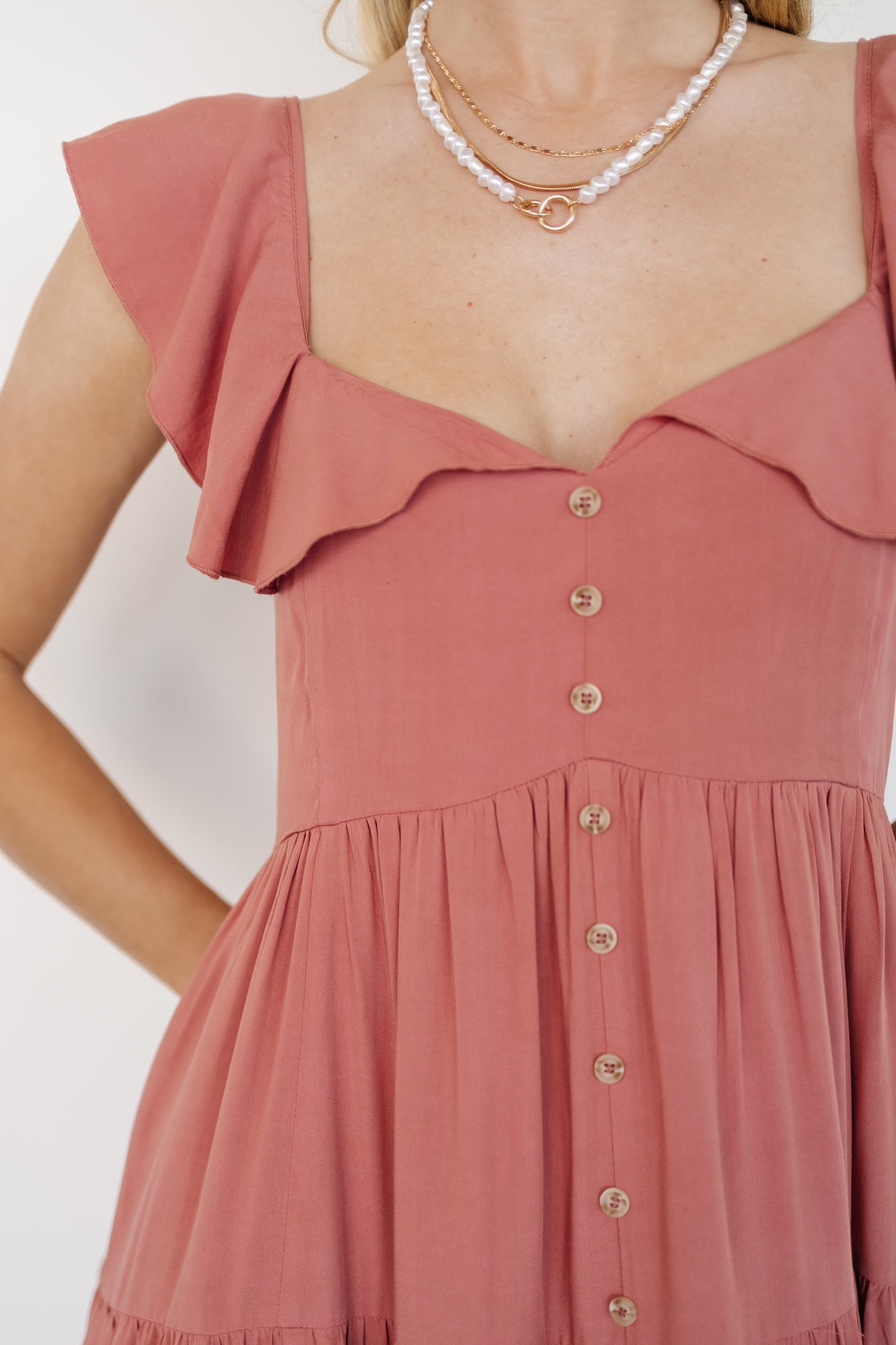 Ellie Ruffle Top Dress | Terracotta Buy Cheap Huge Surprise