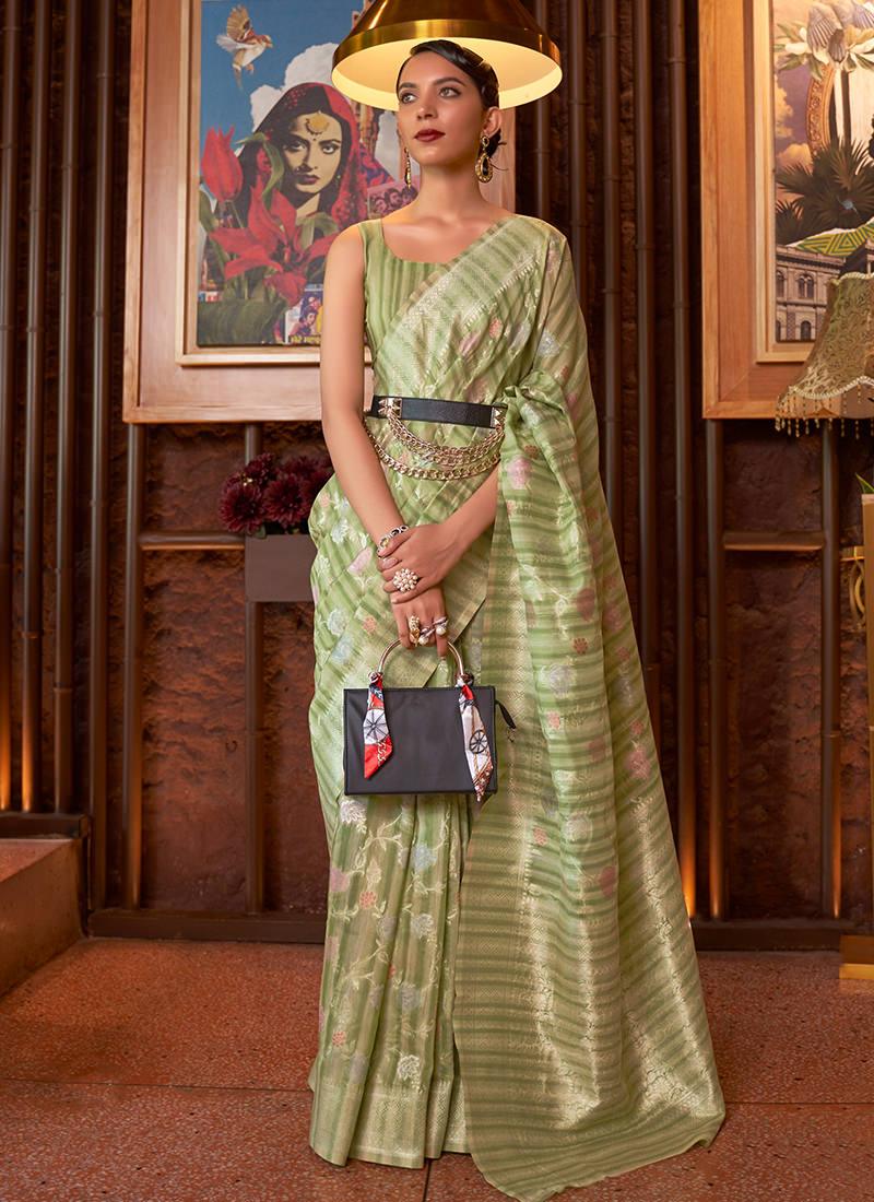 Green Color Printed Floral Saree Cheap Best