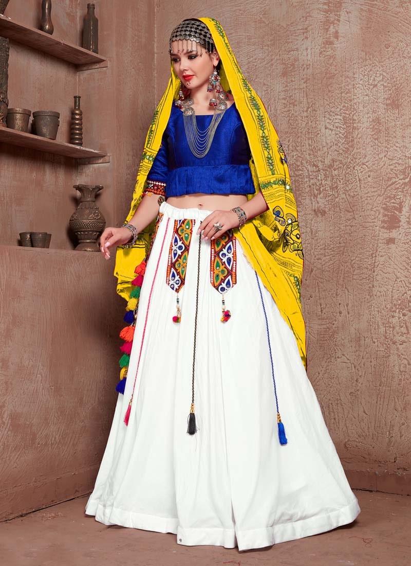 Mirror Work Cotton fabric Blue And White Color Navratri Special Lehenga Choli Buy Cheap Outlet