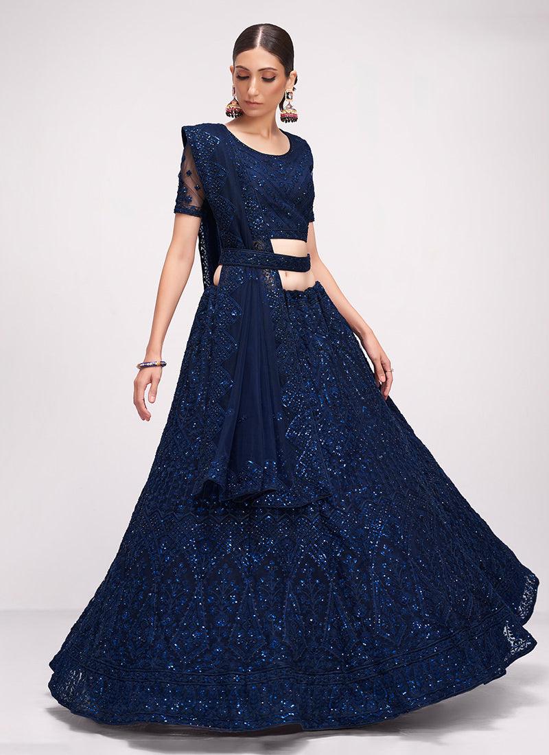 Dark Blue Soft Net Wedding Lehenga Sale Nicekicks