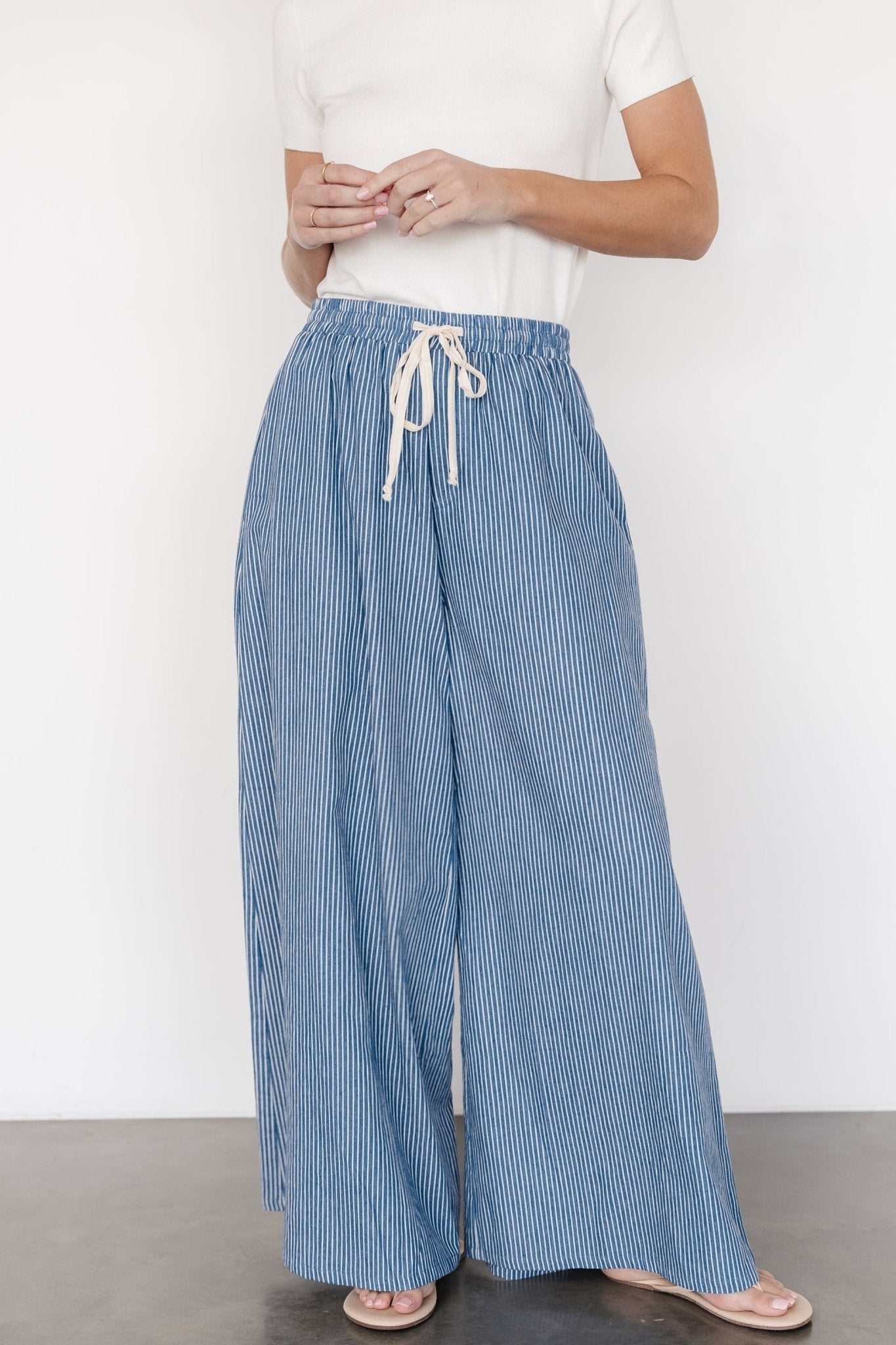 Odelia Striped Pants | Blue + Off White Stripe Cheap Supply