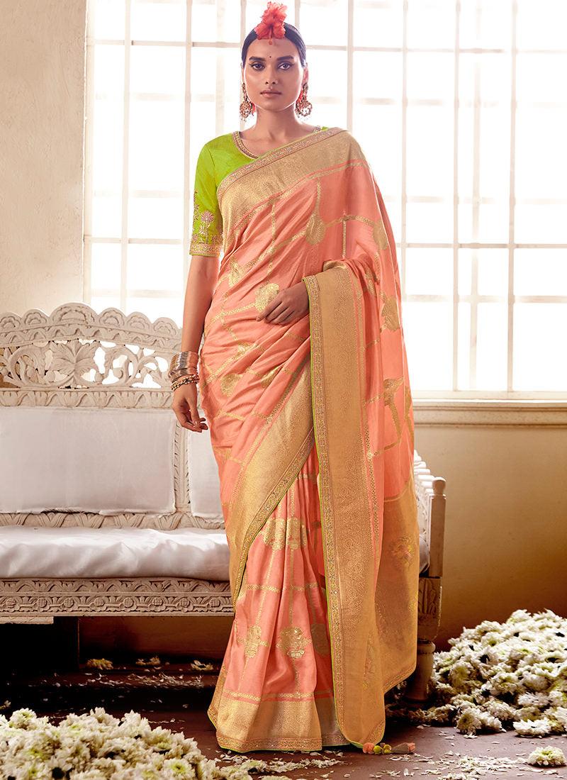 Embroidered Blouse Peach Color Dola Silk Saree Ebay Cheap Pice