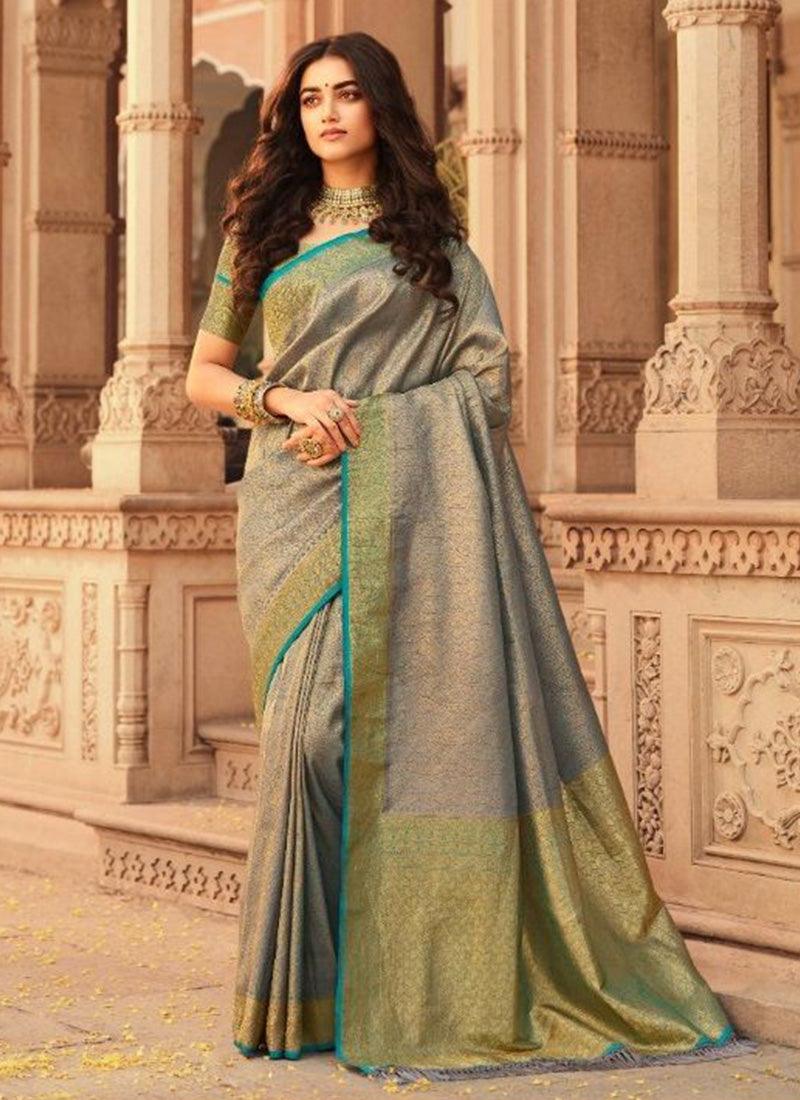 Festive wear Grey Color Kanjiveram Soft Silk Saree With Silk Weave Discount Best Store To Get