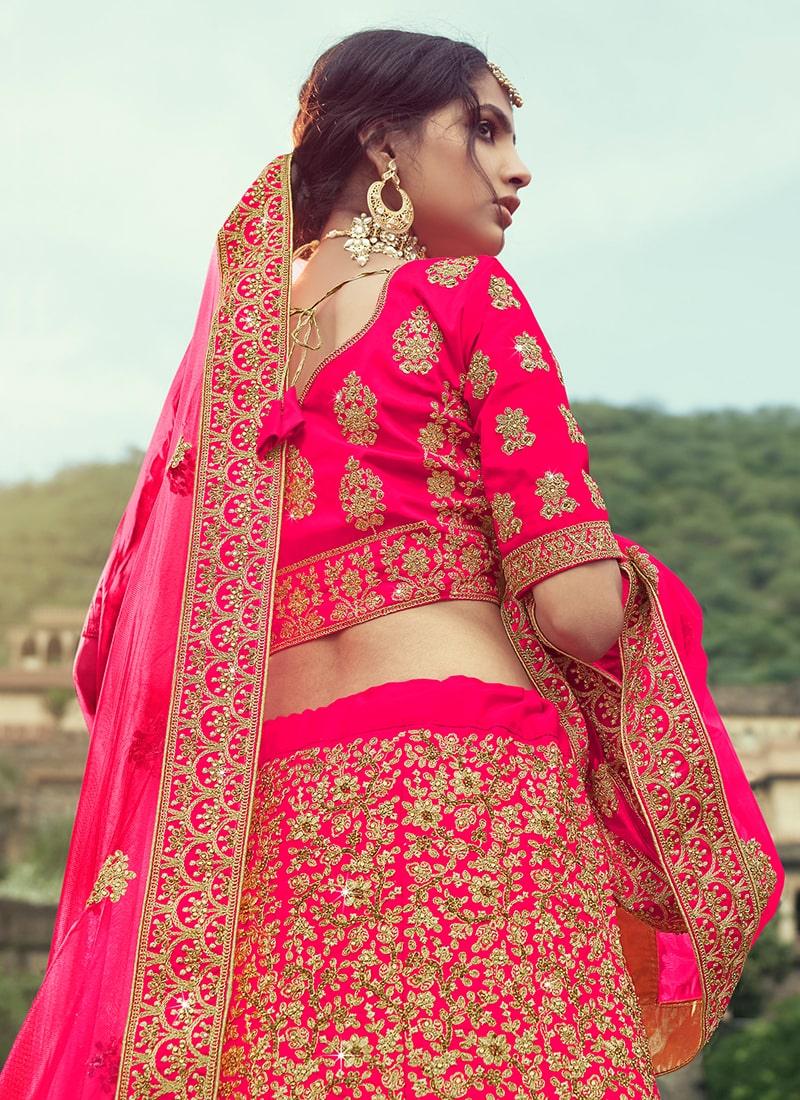 Pink Color Satin Fabric Stone Work Lehenga With Net Dupatta Best Place To Buy