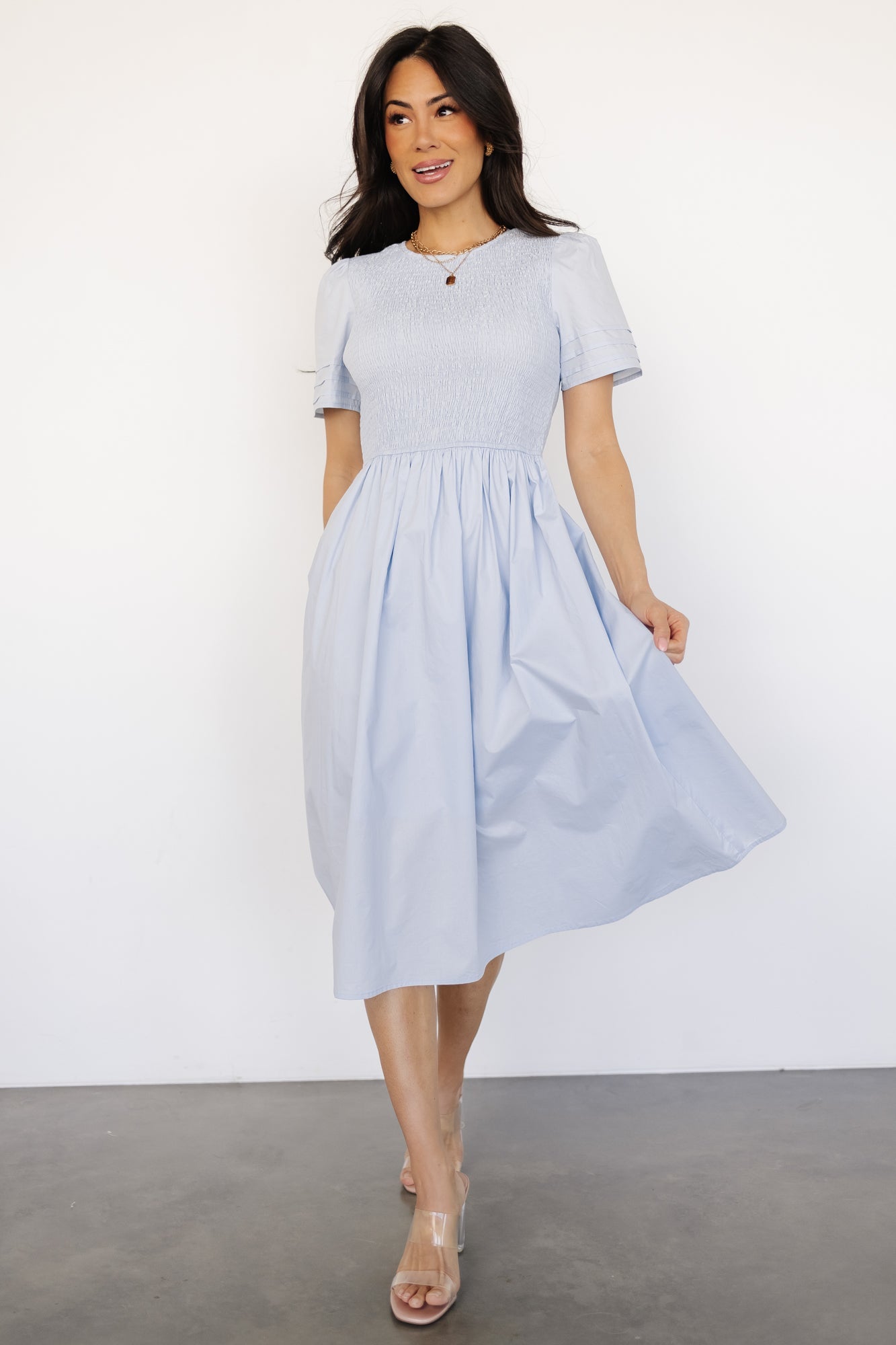 Farrah Smocked Midi Dress | Light Blue Latest Collections For Sale