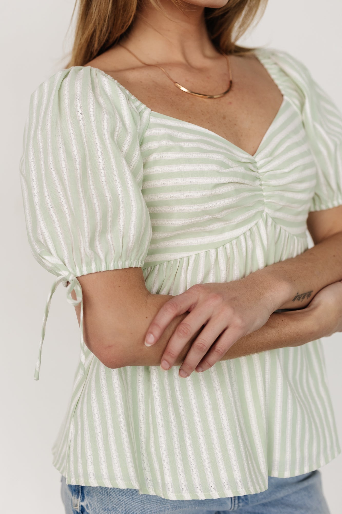 Betsy Peplum Top | Green+ White Stripe Cheap Sale How Much